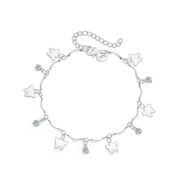 Sterling Silver Plated Crystal Butterfly Chain Bracelet - Picture 3 of 3